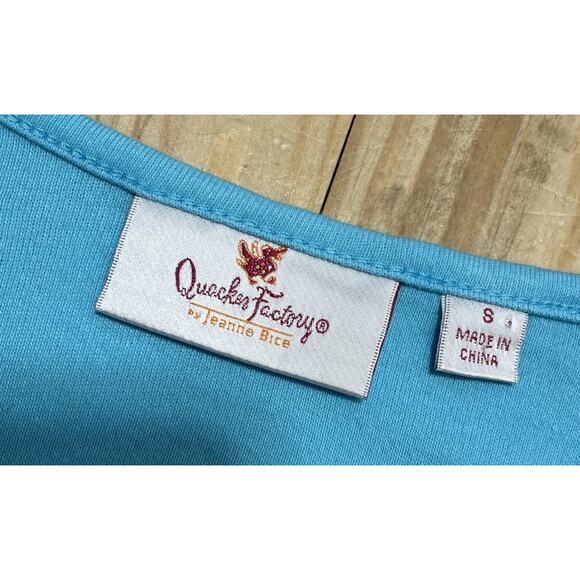 Quacker Factory Rhinestone Embellished Short Sleeve Top Blue Sz S Colorful Gems - Picture 7 of 7